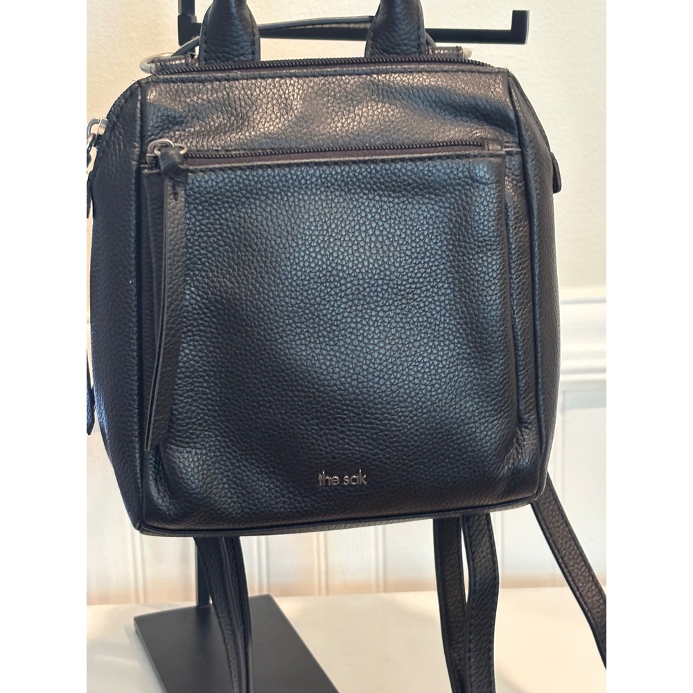 The Sak Black Pebbled Leather Convertible Backpack Crossbody Bag